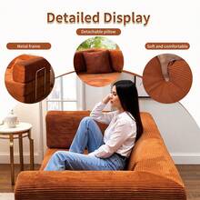 78'' No Assembly Corduroy Cloud Couch For Living Room - Ergonomic Deep Seat Sectional Sofa With Memory Foam For Reading, Rest & Sleep, Convertible Sofa Cama & Spacious Sofa For Living Room - 亮橙色 - 查看 8