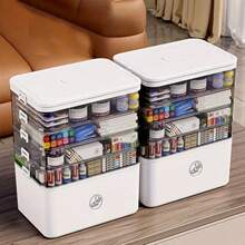 Waterproof Multi-Layer Medicine Storage Box - Portable Family Emergency Organizer With Snap Closure, Made Of Durable Plastic, Large Rectangular Home Medicine Cabinet With Multiple Compartments, Carrying Case For Family Emergency First Aid Kit, Three-Layer Medicine Storage Container With Flip-Top Lid - Large Family Emergency Organizer, Snap Closure, Durable Plastic, Multi-Layer Waterproof Box, Storage Boxes For Organizing - 白色 - 查看 11