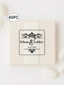 8/20/40pcs Custom Clear Plastic Stickers With Black Print,Square Wedding Transparent Stickers,Adhesive Labels With Love By Your Name, Personalized Stickers With Text Logo - Multicolor - View 24