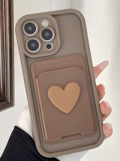 2pcs Brown Gradient Phone Case + 3D Heart Shaped Self-Adhesive Card Holder Matte Finish Compatible With IPhone 16 Pro Max/16 Plus/16 Pro/16, 15 Pro Max/15 Plus/15 Pro/15, 14 Pro Max/14 Plus/14 Pro/14, 13 Pro Max/13 Pro/13, 12 Pro Max/12 Pro/12, 11 Pro Max/11 Pro/11, XS Max/XR/XS, 7+/7 Anti-Drop Protective Cover