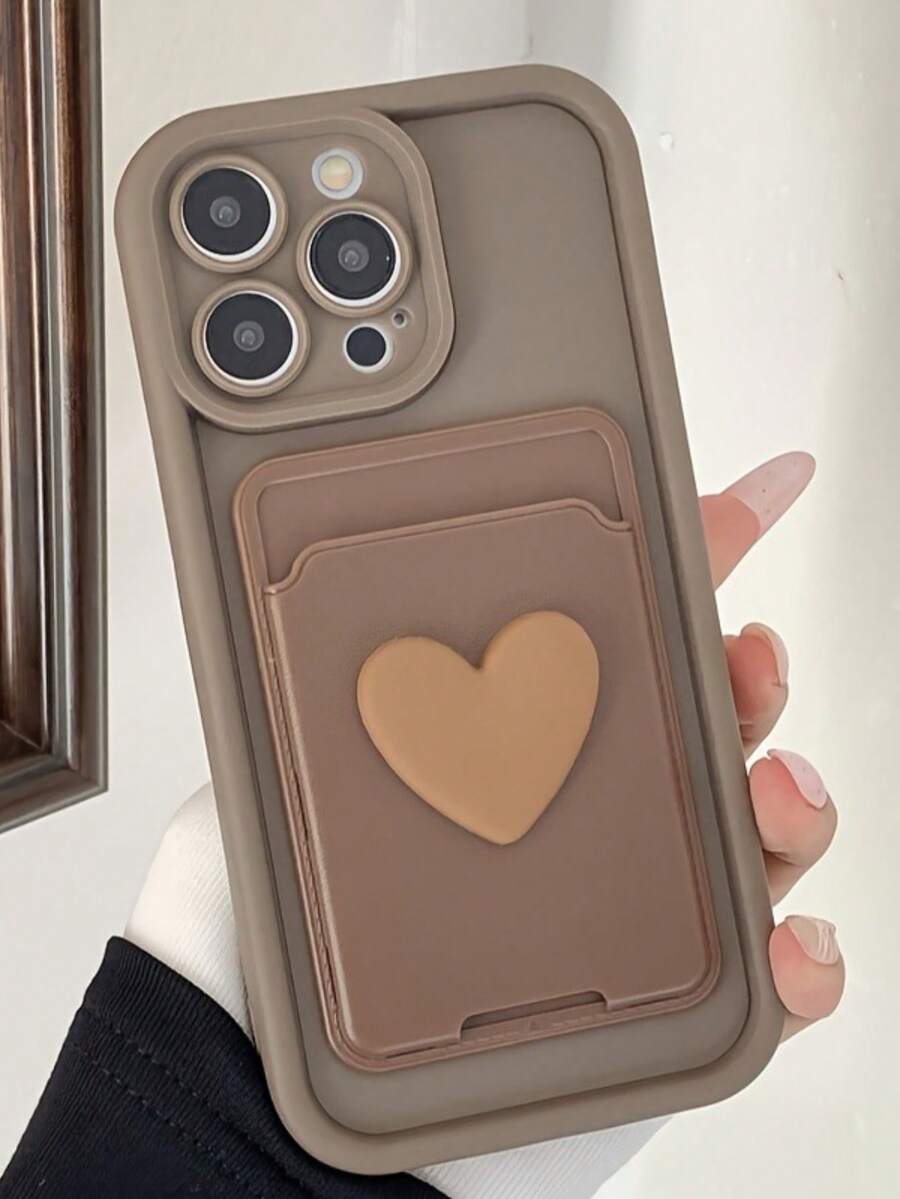 2pcs Brown Gradient Phone Case + 3D Heart Shaped Self-Adhesive Card Holder Matte Finish Compatible With IPhone 16 Pro Max/16 Plus/16 Pro/16, 15 Pro Max/15 Plus/15 Pro/15, 14 Pro Max/14 Plus/14 Pro/14, 13 Pro Max/13 Pro/13, 12 Pro Max/12 Pro/12, 11 Pro Max/11 Pro/11, XS Max/XR/XS, 7+/7 Anti-Drop Protective Cover - Brown - View 1