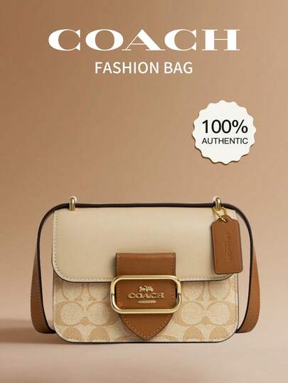 Coach Morgan方形斜挎包，撞色经典帆布材质，卡其色，CR329 IMWQ4