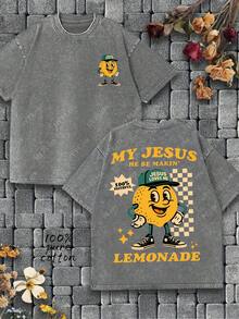 "JESUS LOVES ME""MY JESUS HE BE MAKIN' LEMONADE" , Personification Lemon Cartoon Graphic T-Shirt, Christian Belief In "Relying On Jesus For Beauty" T-Shirt For Wearing...... Retro Loose T-Shirt, Men's Casual Style T-Shirt, Machine Washable Old T-Shirt; Cool Pattern T-Shirt, Durable And Comfortable Fabric, Street Fashion T-Shirt, A Must-Have For Street Fashion Enthusiasts, Top-Level Sportswear, Suitable For Daily Commuting, Dating, Casual Matching, And Holiday Gift Giving. - Xám - Xem 7