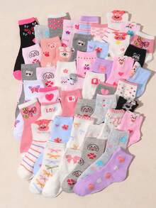 10双儿童夏季可爱动物图案袜子，包括萌熊、萌兔、爱心花、条纹等款式，舒适柔软透气，亲肤透气，适合日常休闲穿着。 - 彩色 - 查看 1