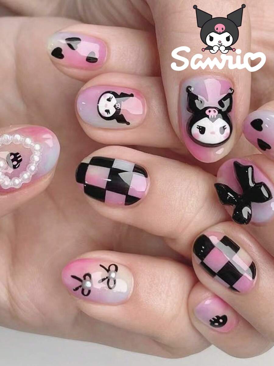 SANRIO 24件套椭圆形可爱3D蝴蝶结爱心珍珠美甲装饰亮片美甲套装,包含1瓶凝胶指甲油和1把指甲锉,适合女性和女孩日常、派对、美甲等场合。 - 彩色 - 查看 1