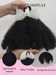 1 chiếc tóc giả phồng mềm mại dễ thương 4 inch cho bé gái, có nơ len và dây chun, kiểu tóc đuôi ngựa xoắn, phong cách Afro Kinky Marley Bouncy. - Màu đen tự nhiên - Xem 5