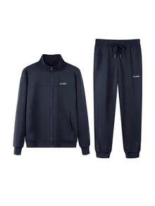 CAMEL CROWN Conjunto deportivo de hombre para otoño/invierno, chaqueta y pantalones con cuello alto, cortavientos y transpirables - Azul oscuro - Ver 7