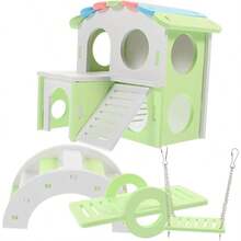 XGKCta ámster con Columpio y ncín Casa con Escalera para Cobayas y Pequeños Roedores Acceso para la de Mascotas - como en la foto - Ver 5