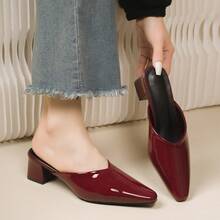 Bright Wine Red Thick Heel Closed Toe Women's Slippers, Comfortable Slip-On High Heel Shoes, Suitable For Outdoor Wear, New Summer Collection - Burgundy - View 10