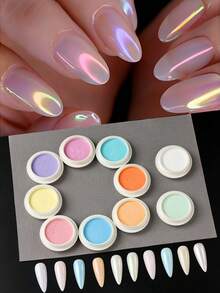 10 hộp bột nhũ móng tay ánh trăng ánh ngọc trai Aurora Pearl Chrome Mermaid Moonlight Mirror Nail Glitter Powder, bột nhũ ánh kim Friction Chrome Pigment, phụ kiện trang trí móng tay Pearlescent Charm Nail Art Supplies - Nhiều màu - Xem 10