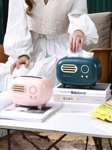 Vintage Radio Shaped Decorative Tissue Box, Suitable For Home And Office, Mini Plastic Tissue Box, Fashionable Retro Design, Luxury Retro Radio Shaped Storage Box With Stand, Living Room Plastic Tissue Box, Facial Tissue Box. Sesame Radio Shaped Tissue Box, Desktop Plastic Home Retro Tissue Box.