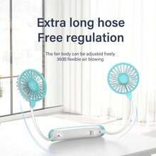 1200mAh tragbarer Dual-Kopf-Ventilator, unerlässlich für den Sommer, Hände-freier Nacken-Hänge-Sportventilator, Reiseventilator, 3 Windgeschwindigkeiten einstellbar, Nacken-Hänge-Dualventilator, für Zuhause, Schlafzimmer, Camping, Büronutzung