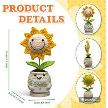 KUA'HOME - Mini muñeca de girasol de ganchillo hecho a mano flor de felpa positiva bonito adorno de decoracion de computadora regalos de animacion para mujeres regalos de cumpleaños para amigos y - Girasol-1 - Ver 2