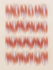 30片杏仁形/渐变持久美甲贴纸，提升您的优雅气质，附赠果冻胶和摩擦条，适用于凝胶指甲油，可重复使用，适合日常美甲。 - 彩色 - 查看 3