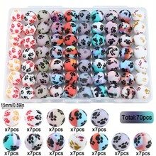 70 Silicone Cat/Dog Paw Print Beads In Leopard Print, Floral, And Striped Patterns. Vibrant Colors And Realistic Textures. Pet-Themed Jewelry Accessories, Suitable For Jewelry Making, DIY Crafts, Shoe And Bag Decorations, And Keychains. - 70pcs-D - 查看 3