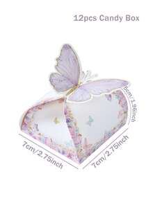 12个紫色蝴蝶造型糖果盒，适用于生日、婚礼、节日派对礼品包装 - 彩色 - 查看 6