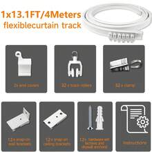 Riel de cortina flexible, riel de cortina deslizante flexible y curvado para montar en techo o pared con ganchos de acero inoxidable, de 2 m/3 m/4 m/5 m para formas en L, U, círculo para cortinas de ducha, sistema de cortinas para caravana, divisor de habitaciones, decoración de baño DIY - Multicolor - Ver 17