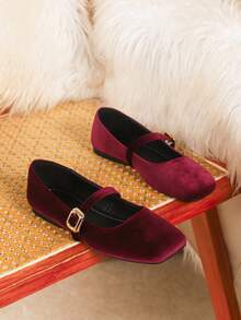 2026 Neue Damen Mode Wildleder Retro Quadratische Spitze Mary Jane Schuhe, vielseitige Lässig Schuhe für Frühling/Herbst, 2025 Neue Bestseller Damen Flache Schuhe für Bürokleidung - Bordeaux - Übersicht 4