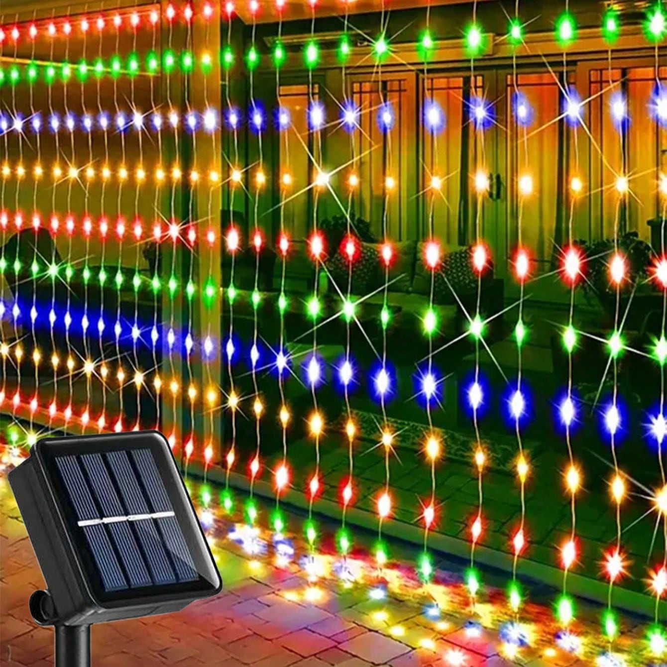 Pieza Luces de cortina solares de 300/200/100 LED, luces para exteriores, IP65 resistente al agua, 8 modos de iluminación, adecuadas para Navidad, fi