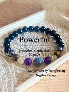 Men's Powerful Protection Crystal Bracelet – Tourmaline, Amethyst, Tiger's Eye, Anxiety, Confidence, Inner Strength, Focus, Energy Healing Yoga Meditation Jewelry - Multicolor - View 7