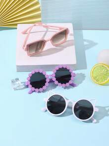 1 Set 3 PCS Boy's And Girl's 3-8Y Cute Funky Square Round Flower And Cat Ear Outline Frame Fashion Glasses For Travel Photography With Glasses Box - Multicolor - View 8