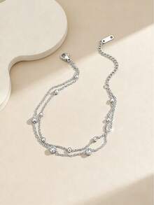 1pc Stainless Steel Rhinestone Beach Anklet, Fashionable And Charming For Women - Double Anklet - View 5