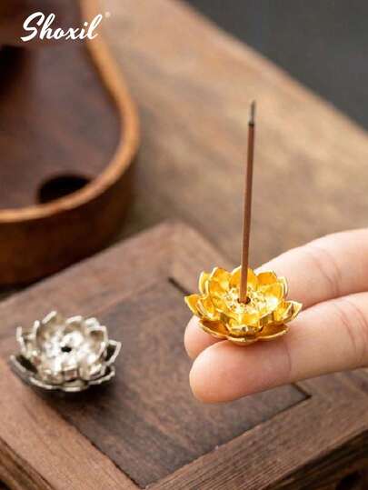 shoxil 1pc Incense Burner, Wooden Foot Incense Burner, Lotus Shaped Thread Incense Holder, Thread Incense, 24 Branch Set Of Thread Incense, Aromatherapy Stick, Rich Aroma, For Home, Garden, Outdoor Camping, Swimming Pool, Travel, Fishing, Yoga And Meditation Decorations, Holiday Gifts And Other Occasions, Ramadan Gifts