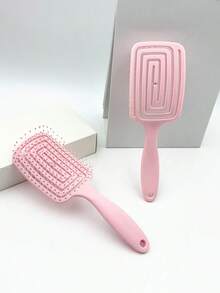 Elegant Circular Comb For Girls - Hollowed-Out Design, Pink Handle & Durable ABS Plastic, Large Curved Bristles For Fluffy Massage, Pork Ribs & Thick Hair Styling, Elegant Haircare Tool, Stylish Hairbrush, Highquality Bristles