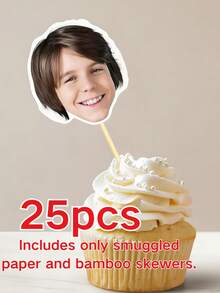 10/25/50/100/150pcs Personalized Paper Cake Toppers, Custom Face Theme Birthday Party Cupcake Decorations And Personalized Photo Party Decorations, Baby 1st Birthday Party Supplies. - Multicolor - View 23