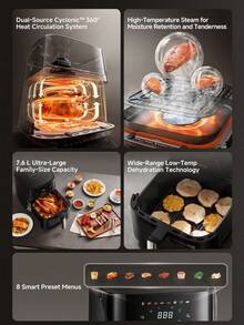 Dreame Air Fryer With Viewing Window, 7.6L Capacity, Dual Vortex™ Heating + Steam Injection Technology, Fast Cooking, 8-In-1 Presets, Family-Sized Healthy Oil-Free Cooking, LED Touch Control, +1 Minute Button, 2800W Power - UK Plug(220-240V) - View 4