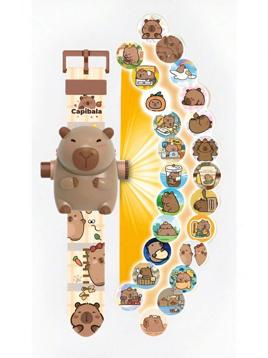 Proyector TendenciaClock, 24 Imágenes para Niños Capibara Calidad Premium - Marrón - Ver 1