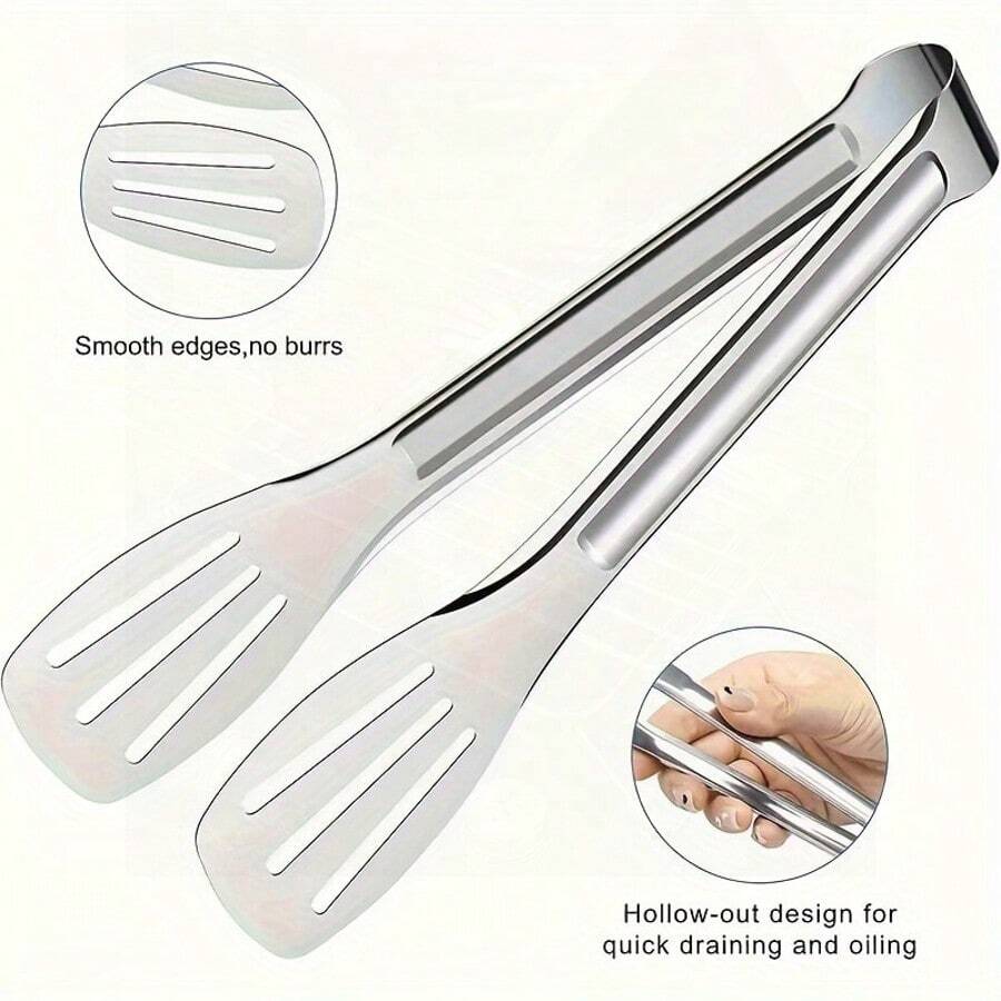 不锈钢开槽食物夹，耐热锁扣食物夹，适用于烧烤、沙拉、开胃菜、自助餐、烤肉、露营 - 彩色 - 查看 1