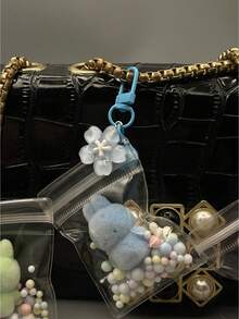 1pc Limited Edition KEYCEO Little Rabbit Plush Puppet Series PVC Teenage Wooden Puppet Doll, Exquisite Sakura-Shaped Keychain And Transparent Protective Bag With Glitter Design, Portable, Suitable As New Year Limited Edition Gift, Valentine's Day Limited Edition Gift, Back To School Gift, Thanksgiving Gift, Christmas Gift And Other Holiday Gifts, Party Carnival Gifts, Home Gathering Decor, Teenage Desktop Ornament - Multicolor - View 8