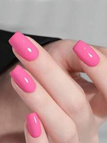 24 Stücke französische rosa quadratische Fake Nägel einfarbiges Design, 1 Stück Nagelfeile, 1 Nagelkleber Aufkleber Set, Nägel als Geschenk für Mädchen, Mutter, Frauen und Nagelbedarf Großhandel zu Weihnachten, Allerheiligen, Erntedankfest, Muttertag, Valentinstag - Heißes Pink - Übersicht 2