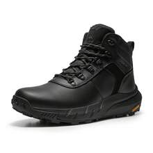 Botas Senderismo para Hombre de Impermeable Ligero al aire Libre Mediados de Zapatos de Cuero Cuenca - Negro - Ver 2