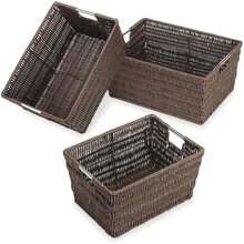 Whitmor Rattique Cestas de almacenaje, 3 Unidades, Tradicional, , 14.6" Width x 11.4" Depth x 6.5" Height, 1(Java) - Multicolor - Ver 1