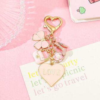 Llavero con sobre con forma de corazón y rosa, regalo romántico de estilo princesa rosa para el Día de San Valentín