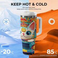 Bitcoin Cat Car Cup - Cute Cryptocurrency Cat Driving Retro Truck Design, 40oz Stainless Steel Insulated Cup With Handle And Straw, Double-Layer Vacuum Insulation, Spill-Proof Lid - Suitable For Home, Office, Gym, Travel - Gift For Bitcoin And Cat Lovers, Fitness Water Bottle, Bright Patterns, Durable Drink Container, Large Capacity Mug, Suitable For Fitness Enthusiasts - 1個 - 查看 9