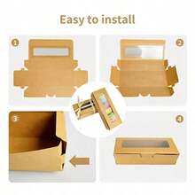 5-20pcs Simple Western Style Cake Box, Macaron Box, Flip-Top Window PVC Pastry, Dessert Takeout Box, White Cardboard Cookie, Candy Paper Box - Brown - View 5