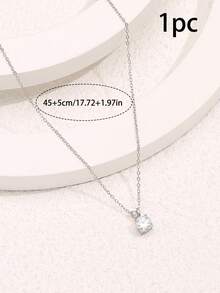 Round Cubic Zirconia Charm Necklace - Silver - View 10