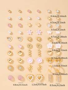 30对优雅简约耳环套装，包含可爱花朵、星星、心形金属和仿珍珠水钻耳环，适合日常休闲佩戴，也是送给女性的节日礼物。 - 彩色 - 查看 5