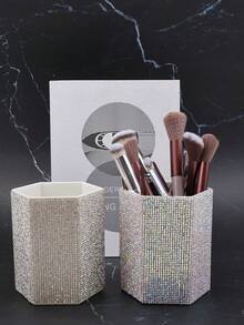 1pc Hexagon Rhinestone Makeup Brush Holder, Large Capacity, Multi-Color Rhinestone Encrusted Surface, Luxurious Sparkling Style, Fully Paved Pattern, Hexagonal Cylindrical Shape, Neat Edges And Details, Cosmetic Tool Container, Suitable For Bedroom Vanity, Dressing Room Desk, Etc.,Room Decor - Multicolor - View 6