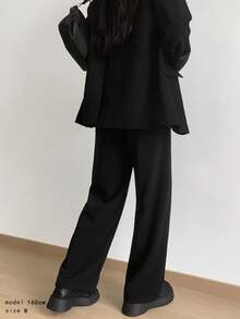 Y2K Korean Fashion Bottoms With Domestic Shipping. Office Slacks And Pants For Women. Spring And Summer Wear. Office Casual Knit Pants. Sweatpants. Women's Fleece-Lined Velour Pants. Winter Wear. Available In Sizes Suitable For Both Short And Tall People. Button And Zipper Design For Easy On And Off. Clean, Sharp Cut. - [Fleece-lined] Black - View 11