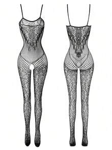 3件套性感内衣套装，薄纱，填充，可拆卸，诱人，开裆连体紧身衣，制服风格，性感外穿内衣