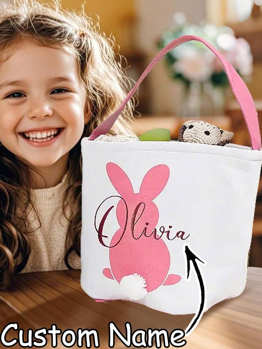 Personalized Easter Baskets For Kids Girls Boys,Custom Easter Basket,Custom Name Toy Organizer, Easter Gifts, Rabbit Basket Easter Egg Hunt Bag,Custom Easter Basket - Multicolor - View 1