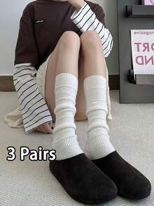 1/3 双装女士过膝袜，羊毛混纺加厚保暖白色长袜，适合秋冬季节，日常搭配JK裙穿着，一双令人惊喜的袜子 - 彩色 - 查看 18