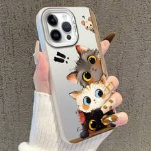 Estuche Suave y Elegante con Patrón de Gato y Ratón Impreso con Láser, Compatible con 17/16/15/14/13/12/11/XS/XR/X//8 Plus/Pro//- Diseño Creativo Personalizado, Estuche Protector de Cuerpo Completo, Adecuado para Hombres y Mujeres, Estuche de Silicona Absorbente de Impactos: Protege tu Teléfono de Cada Caída. - 1 pieza - Ver 2