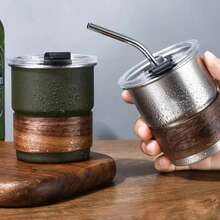 Taza de café de acero inoxidable para acampar, 300ml, con tapa, portátil, resistente al calor, para pícnic al aire libre, Camping, botellas de pesca, tazas de café - Plateado - Ver 4