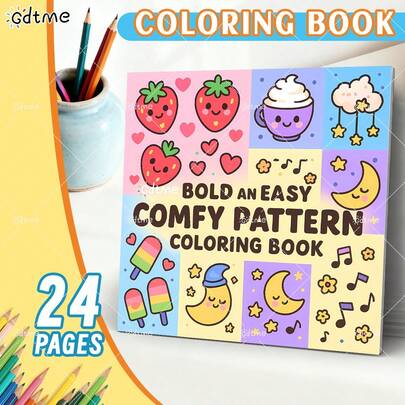 GDTME Livre de coloriage pour enfants COMFY PATTERNS : Livre de coloriage de motifs audacieux et faciles pour adultes. Livre de dessin mignon, cadeau parfait pour le Ramadan, la Saint-Valentin, les fêtes de Noël, Halloween et les anniversaires - Coloriage de scènes mignonnes pour réduire le stress : Convient aux amis qui aiment colorier et à la rentrée scolaire (Coloriage d'espace confortable)