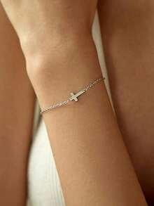 1pc Minimalist Criss-Cross Pendant Bracelet, Suitable For Women's Daily, Date And Party Wear - Model B Cross Bracelet - View 7